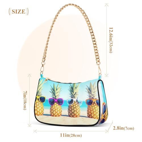 Cute Funny Beach Pineapples Floral Shoulder Purses for Women Hobo Purse Clutch Chain Strap Zipper Chain Purses3