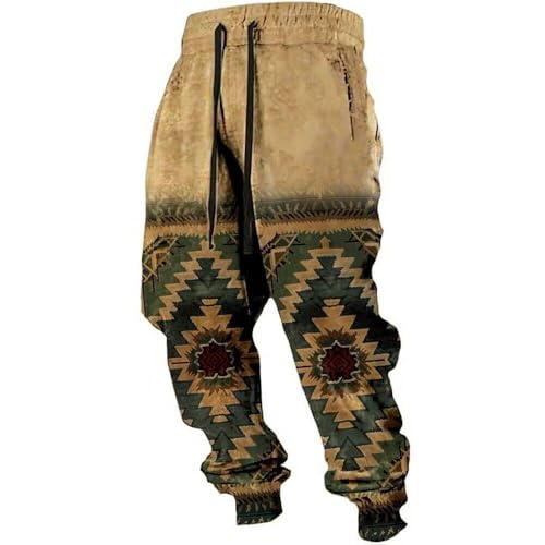 Men's Sweatpants Vintage Aztec Print Elastci Waist Drawstring Western Cowboy Pants Loose Fit Cargo Pants with Pockets