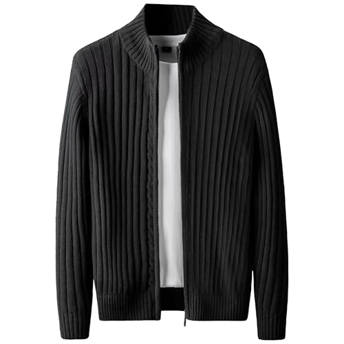 Men's Ribbed Fashion Lapel Sweater Knit Cardigan Full Zip Sweater Relaxed Fit Casual Sweaters