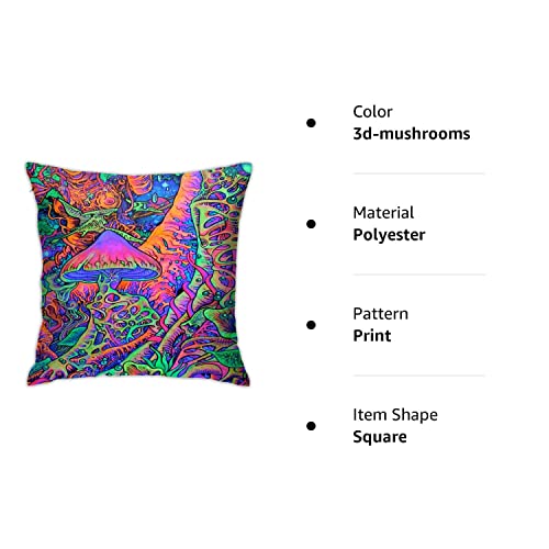 Esff 3D-Mushrooms Square Zippered Cushion Throw Case Pillow Case Cover 18X18 Inch #TOP4