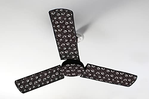 Image of Stylista Waterproof & Dustproof Three Blade Ceiling Fan Cover with attachable Enclosure Set of 2 Fan Covers Floral Pattern Dark Brown