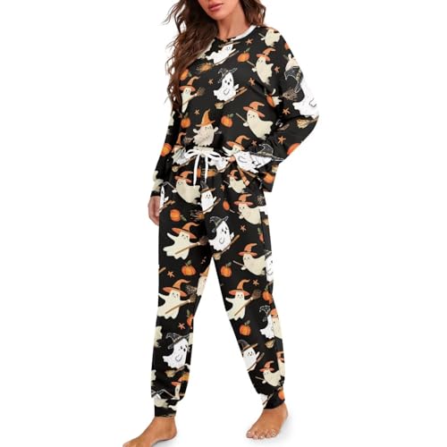 Image of Womens Lounge Set Long Sleeve Soft Pajama Sets Casual 2 Piece Pj Outfit Crewneck Sleepwear with Pockets Plus Size