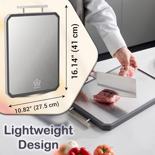 Tabla de Cortar de Acero Inoxidable para Cocina - (40.64 cm x 27.94 cm) Doble Cara de Acero y Polipropileno con Paja de Trigo, No Tóxica y Apta para Lavavajillas miniatura 2