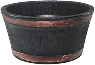simpa Oakwood Rustic Style Plastic Black Barrel Planter Pot - Single Pot - 25cm (H) x 49.5 (Dia) - Ideal for Indoor & Outdoor Use.