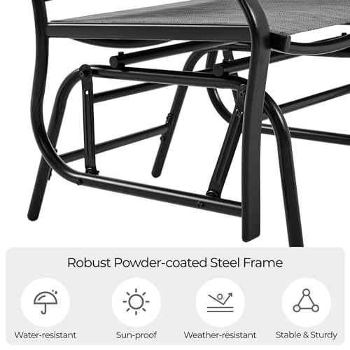 Yaheetech Outdoor Glider Chairs with Glass Table Rocking Chairs, Outdoor Loveseat Patio 2-Seat with Breathable Sling Fabric for Lawn, Garden and Porch, Gray - Image 6
