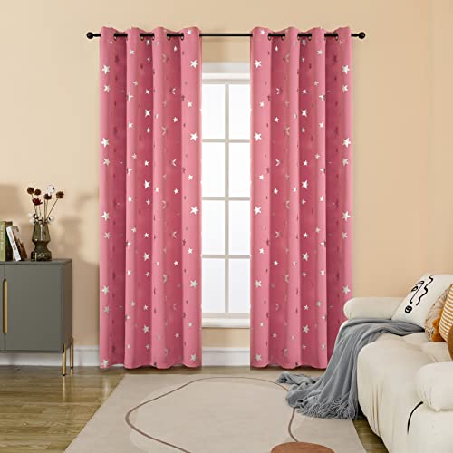 GIRASOLE HOME® Paire de rideaux occultants doux fantaisie étoiles argentées Rideau doux pour...