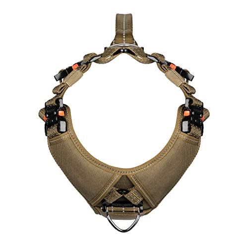 Icefang Tactical Dog Strap Harness,Medium Dog Vest With Handle,5 Point Adjustment, Y-Shape Chest,No-Pull Leash Clip For Walking Training (M (Neck:16"-22";Chest:25"-31") Metal-Buckle,Brown) #TOP3