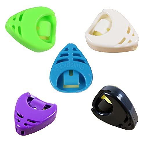 Rayzm Lot de 5 supports en plastique pour médiators de guitare, vert, blanc, noir, violet et bleu clair - Les Beatles, Paul McCartney, John Lennon, RIngo Starr, George Harrison Rayzm Lot de 5 supports en plastique pour médiators de guitare, vert, blanc, noir, violet et bleu clair