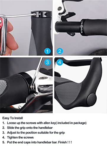 Image of TOPCABIN Ergonomic Bike Grips - Widen Holding Rubber Grips with Aluminum LockGrips for Mountain & Road Bikes