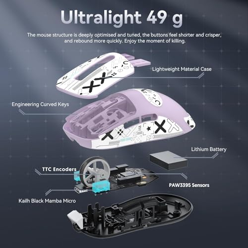Image of ATTACK SHARK X3 Wireless Gaming Mouse, 49g Bluetooth /2.4G /USB-C Ergonomic Computer Mouse, PAW3395 26K DPI Sensor, 200h Battery Life, Programmable Buttons, Gaming Accessories for PC /Laptop /Mac