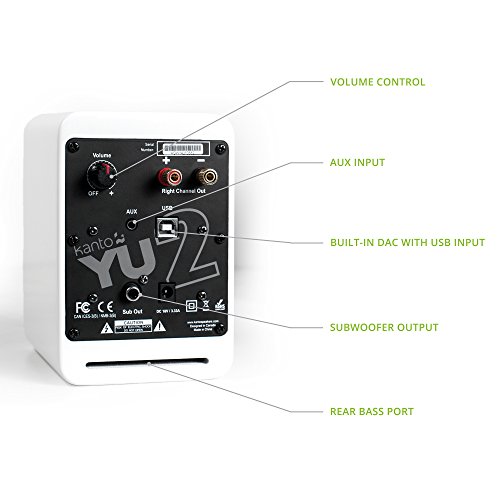 Kanto YU2MW PC Gaming Desktop Speakers | 3" Composite Drivers | 3/4" Silk Dome Tweeter | Class D Amplifier | 100 Watts | Built-in USB DAC | Subwoofer Output | Pair | Matte White by Kanto - Image 3