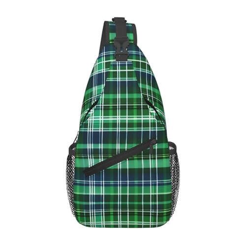 Bolso bandolera con estampado tartán azul y verde