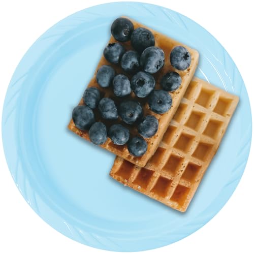 CUSINIUM 50-pack Pastel Blue Plastic Dessert Plates - 7" Small Round Disposable Cake Plates for Parties, Birthday, Picnic and Other Events