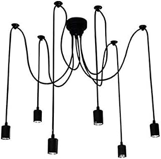 Vintage Industrial Ceiling Lights Retro Spider Chandelier Fitting Ceilings Living Room Chandelier 6/8/10 Hemp E27 (Black-8)