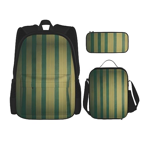 BrUgui 3Pcs casual Backpack Sets,Large capacity travel bookbag with Pencil Case and Lunch Bag-Retro Striped