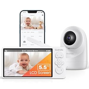 Codnida 5,5» Camara Vigilancia Bebe LCD Pantalla, 3MP Vigilabebes con Camara con VOX, PTZ, Monitoreo de Movimiento, Audio de 2 Vías, Visión Nocturna, Temperatura Alarma, Control de Monitor y Movil