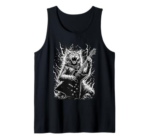 Rock Cat Playing Guitar - Funny Guitar Cat Camiseta sin Mangas