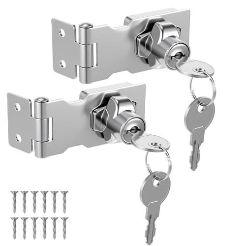 Image of 2Pcs Keyed Hasp Locks Twist Knob Keyed Locking Hasp for Small Doors, 2.5 Inch Twist Knob Locking Hasps 2Pcs Stainless Steel Packlock Clasp Hasps Lock Latch for Cabinets Closets Doors