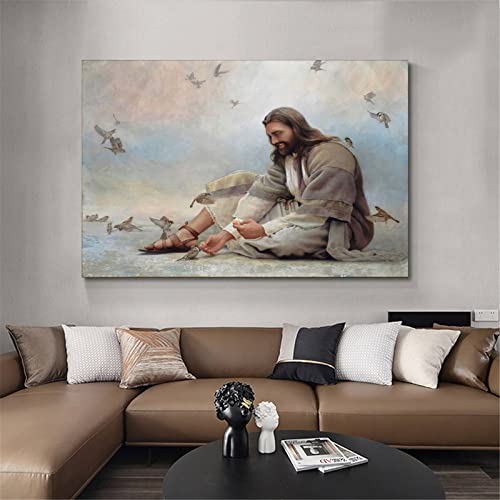 Jesus And The Sparrow Canvas Art Poster And Wall Art Picture Print Modern Family Bedroom Decor Posters 16X24Inch(40X60Cm) #TOP3