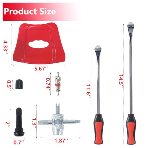 Image of 14.5 inch&11.5 inch Steel Tire Spoons Tool Set, 28Pcs Tire Changing Tools, Motorcycle Tire Changer, Dirt Bike Tire Levers, 6 * Tire Spoons, 1 * Valve Removal Tool etc. (Red-27Pcs)