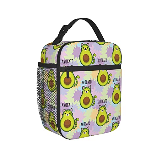 Fuabjpoi Cute Cartoon Avocado Cat Insulated Lunch Bag - Reusable Lunch Box - Portable Lunch Tote For Women Men And Kids #TOP1