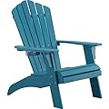 Psilvam Adirondack Chair, Oversized Poly Lumber Fire Pit Chair with Cup Holder, 350Lbs Support Patio Chairs for Garden, Weather Resistant Outdoors Seating, Relaxing Gift for Father & Mother (1,Blue)