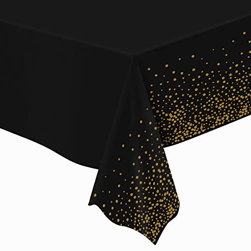 Image of Tablecloths for Rectangle Tables, 3 Pack 54 inch x 108 inch Plastic Table Cloth Disposable Table Covers Engagement Party Decorations, Black Gold Dot Tablecloths Disposable Tablecloth for Weddings Buffet Table