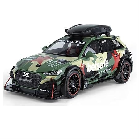 Image of 1:24 Scale Audi RS6 Modified Metal Pullback Diecast Car for Kids with Openable Doors, Sound, Light Effects Toy for Car Enthusiasts (Multicolor)
