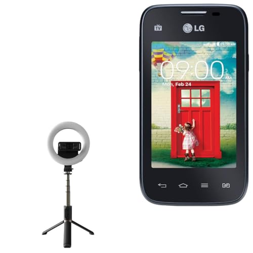 BoxWave Stand and Mount Compatible with LG L35 - RingLight SelfiePod, Selfie Stick Extendable Arm with Ring Light - Jet Black