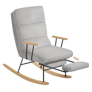 SONGMICS HOME Schaukelstuhl, Füße aus Kautschukholz, Schaukelsessel, Fleece Oberfläche, 4-Fach verstellbare Rückenlehne, bis 160 kg belastbar, für Schlafzimmer, Wohnzimmer, Taubengrau LYY016GD01