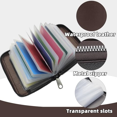Credit Card Holder for Women, 22 Slots PU Leather Wallet Purse for Men Women Portable Zipper Small Wallet Waterproof Rfid Blocking Card Wallet Case for Photo Change (Brown)4