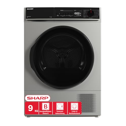 Sharp KD-PRO9S7GSB-DE Wäschetrockner, 9kg, B, WiFi, 15 Trockenprogramme inkl. 30-Minuten-Schnelltrockenprogramm, Silber