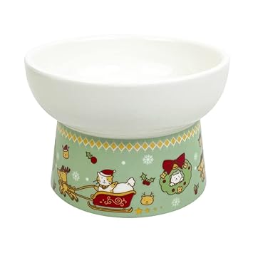 KUTKUT Ceramic Cat Food Bowl Elevated Bowl Protect Pets spines and Neck | Anti Vomiting Porcelain Stress Free Tilted Bowl for Cats and Small Dogs, Dishwasher and Microwave Safe (S)