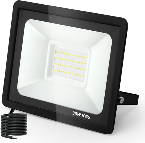 toobettp Foco LED Exterior 30W, 3000LM Focos Led 3500K Blanco Cálido, IP66 Impermeable Aplique Pared para Garaje Jardín Patio Parque
