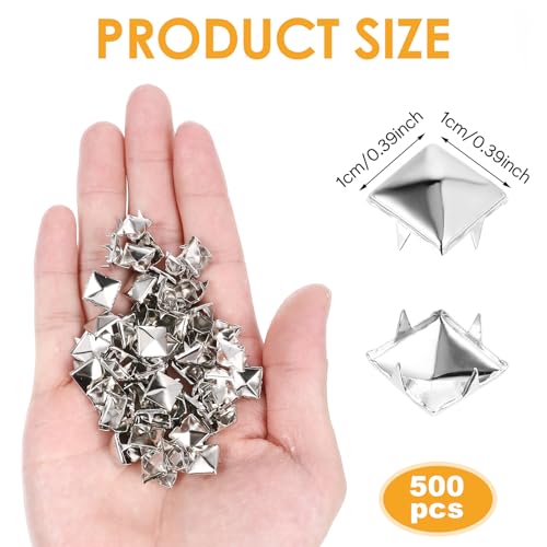 cobee 500 stuks 10 mm studs voor kleding, vierkante zilveren piramide studs en spikes, metalen spikes, punk spikes voor kleding, tas, lederen schoenen, punk, rock, sieraden, ambacht - Afbeelding 3