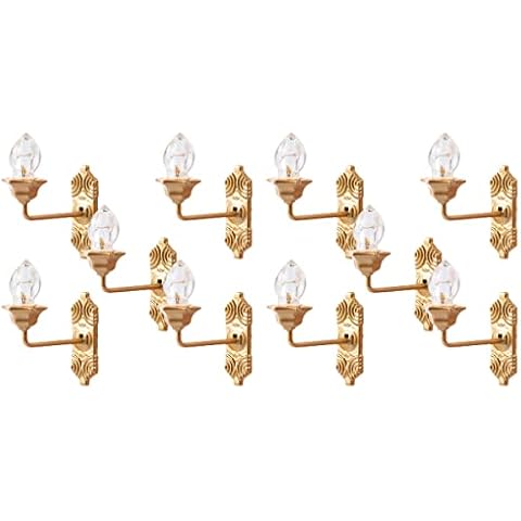 HANABASS 10 Pcs Miniature Dollhouse Wall Lights, Mini Toy Wall Lamp Models, Dollhouse Led Wall Sconces (1/87, Golden, White Light) Cover