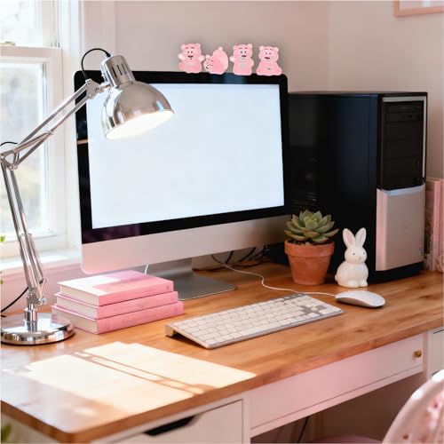 Oiumhru Mini Dashboard Decorations for Car, 7 Pcs Pink Bear Vehicle Decor Set, Cute Glow in The Dark Dashboard Accessories with Daisy Flower, Adorable Stress Relief Ornaments, Car Interior Decoration