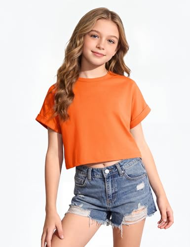 Image of Girls Crop Tops Short Sleeve T-Shirts for Girl Crew-Neck Basic Tee Size 7-14 Years