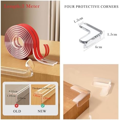 DEARLUREN Clear Baby Edge Protector Strip 3M with 4 Corner Guards, Soft Silicone Furniture Safety Bumper, Invisible Table Corner Protector for Sharp Edges, Child Proofing for Kitchen Bedroom Nursery — view 4