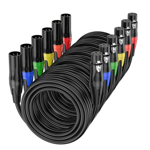 Câbles XLR mâle vers femelle équilibrés de 7,6 m en lot de 6 noir