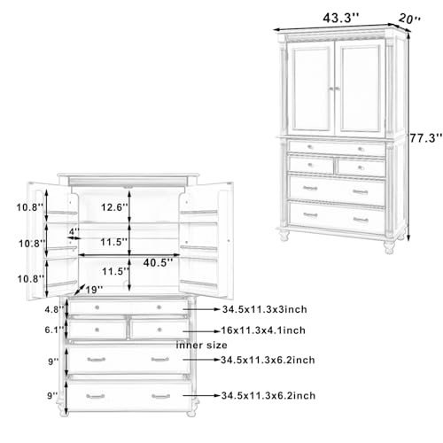 Image of Ball & Cast 77″Tall Freestanding Kitchen Pantry Cabinet with 5 Drawers,43 inch W Versatile Farmhouse Pantry Storage Cabinet w /Adjustable Shelves and 6 Door Shelves,for Kitchen and Dining Room,White