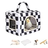 Copfeu Bird Travel Carrier with Perch Parakeet Carriers with Net, Pad Mat, Feeder Portable Pet Carrier Bag for Bird Transparent Travel Carrier Cage for Budgie Conure Cockatiel (Black and White)