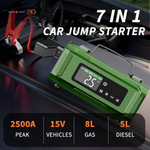 Image of STARQ 7-in-1 Portable Jump Starter with Air Compressor, 15000mAh Battery, 2500A Peak Current, 150PSI Tyre Inflator, LED Emergency Light for Car, Bike & SUV