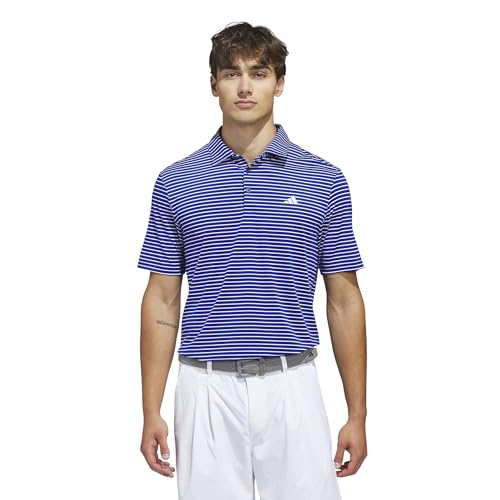 adidas Mens Performance Two-Color Stripe Polo Shirt Collegiate Royal/White Large