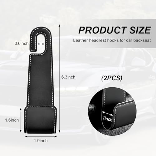 FSTURIOS 2 PCS Car Seat Headrest Hooks, Microfiber Leather Hanger Holder Hook for Hanging Purse and Bag, Universal Vehicle Back Seat Organizer Hook for Grocery Bag Handbag Coat (Black)
