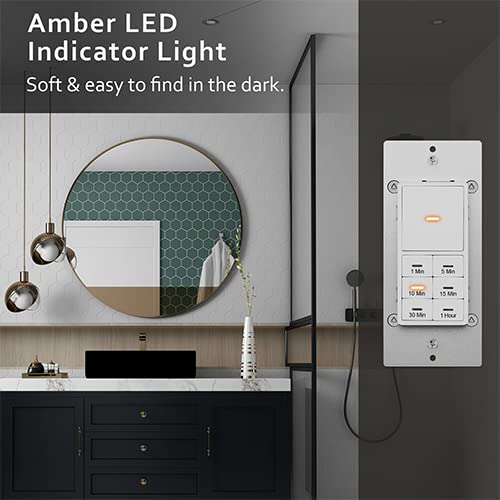 Minoston 1 Hour Countdown Timer Switch 1-5-10-20-30-60 Min, Timer Switch For Bathroom Fans, Heaters, Lights, Neutral Wire Required, Etl & Fcc Listed, 120Vac 60Hz, White(Mt11N) #TOP3