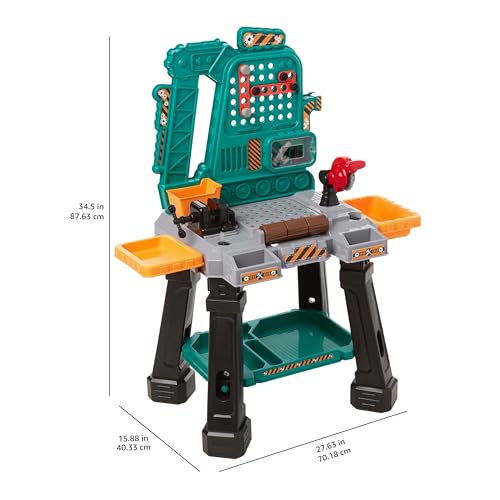 Image of Amazon Basics Kids Workbench Construction Toy, Pretend Play Tool Set with 80 Pieces, Educational Interactive Playset, Play Helmet & Safety Goggles, for Ages 3 and Up, Multicolor, Medium