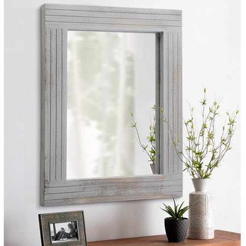 HLFMVWE Rustic Mirror Wooden Frame Rectangular Antique Wall Mirror Decor
