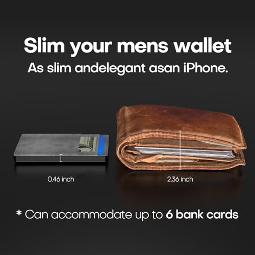 Minimalist Wallet for Men - Pop-up Wallet with Cash Pocket, RFID Credit Card Holder, Aluminum & Leather, Compact (Black)3