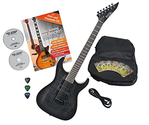 Rocktile Pro J150-TB Guitare électrique Transparent Black avec accessoires - Les Beatles, Paul McCartney, John Lennon, RIngo Starr, George Harrison Rocktile Pro J150-TB Guitare électrique Transparent Black avec accessoires